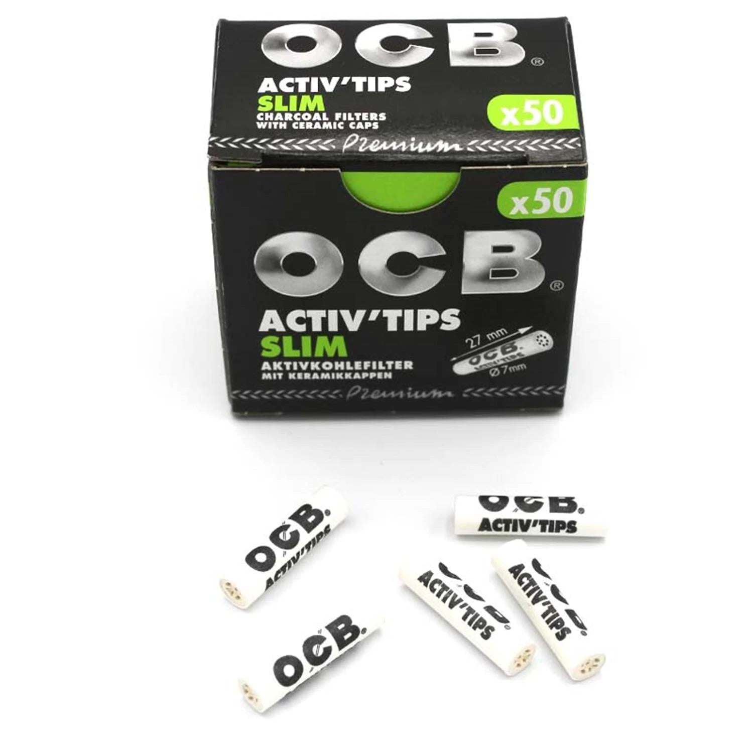 OCB Aktivkohlefilter Activ Tips Slim Ø 7 mm (50 Stück) OCB