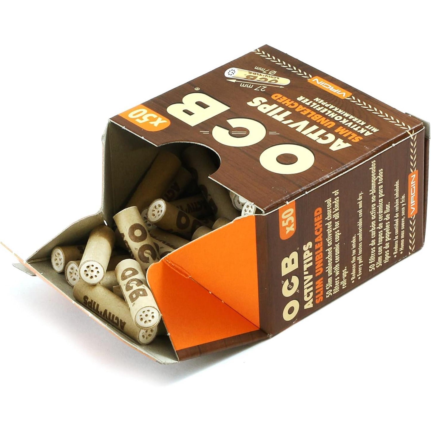 OCB Aktivkohlefilter Virgin Activ Tips Slim unbleached Ø 7 mm (50 Stück)