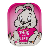 G-ROLLZ Rolling Tray Small Thug for Life in Pink, Metall-Rolltablett mit Banksy-Graffiti-Hasen-Motiv und G-ROLLZ Logo, Draufsicht