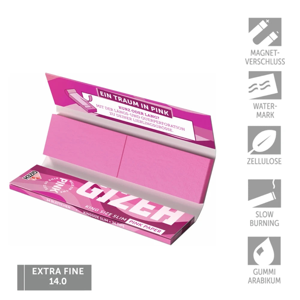 GIZEH King Size Slim All Pink + Tips Gizeh