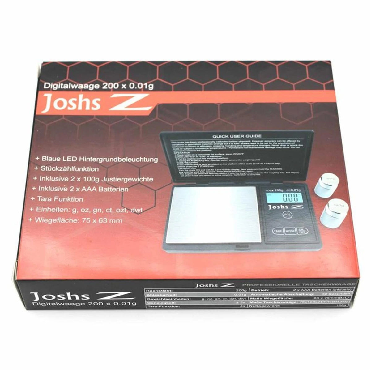 Digitalwaage Joshs Z 200g / 0,01g inkl. Justiergewicht DIPSE
