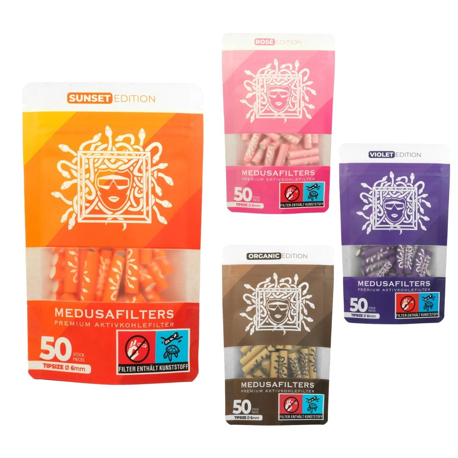 Medusafilters Aktivkohlefilter 6mm 50er Packung (50 Stück) - verschiedene Farben Medusafilters