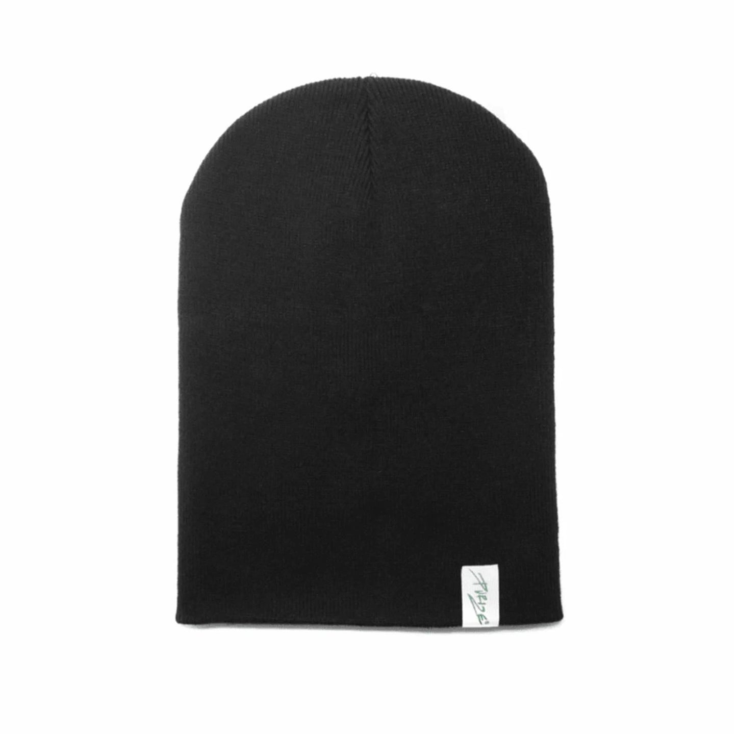 PURIZE Beanie Mütze in Schwarz, Strickmütze ohne Umschlag mit weißem PURIZE Logo-Label am Saum