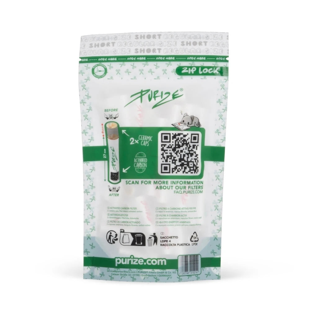 PURIZE Aktivkohlefilter Regular Short Size 9mm - weiß (50 Stück) PURIZE