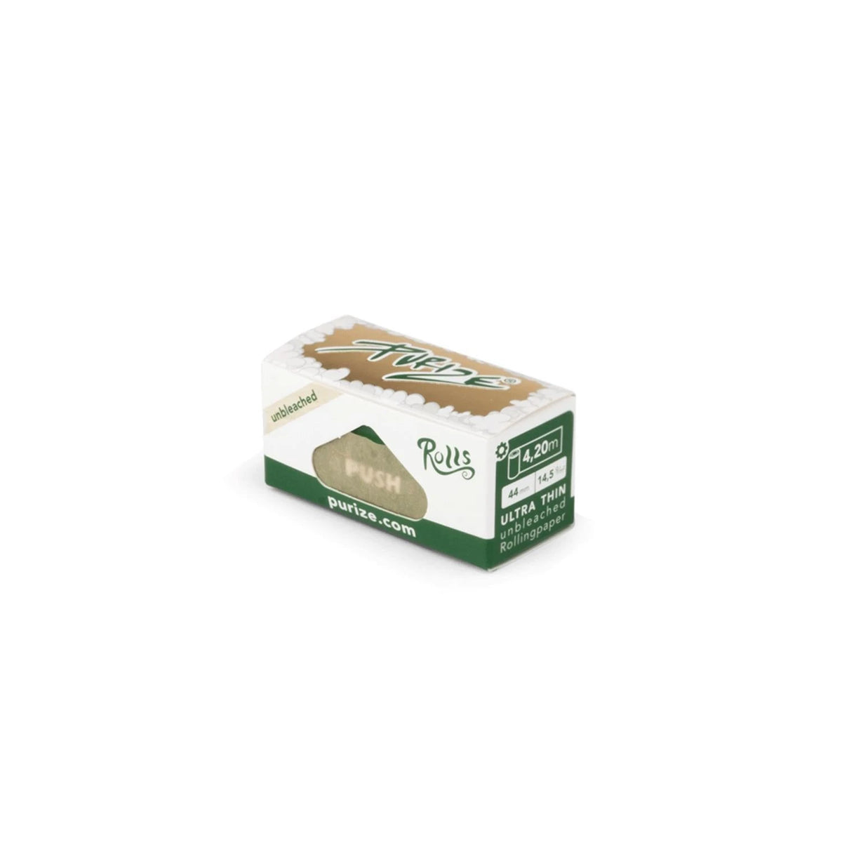 PURIZE Rolls Unbleached, ultradünnes ungebleichtes Rolling Paper auf Rolle, 4,20 m Länge, 44 mm breit, in Spender-Verpackung mit Push-Mechanismus und purize.com