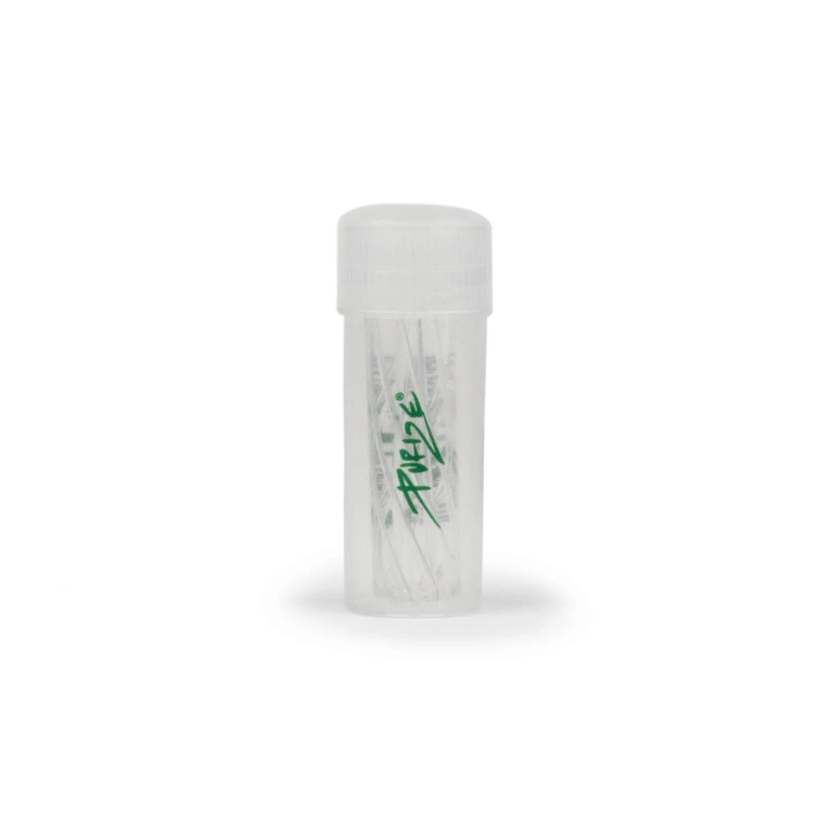 PURIZE Spiralfilter aus Glas im transparenten Döschen, wiederverwendbarer Glasfilter mit grünem PURIZE Logo