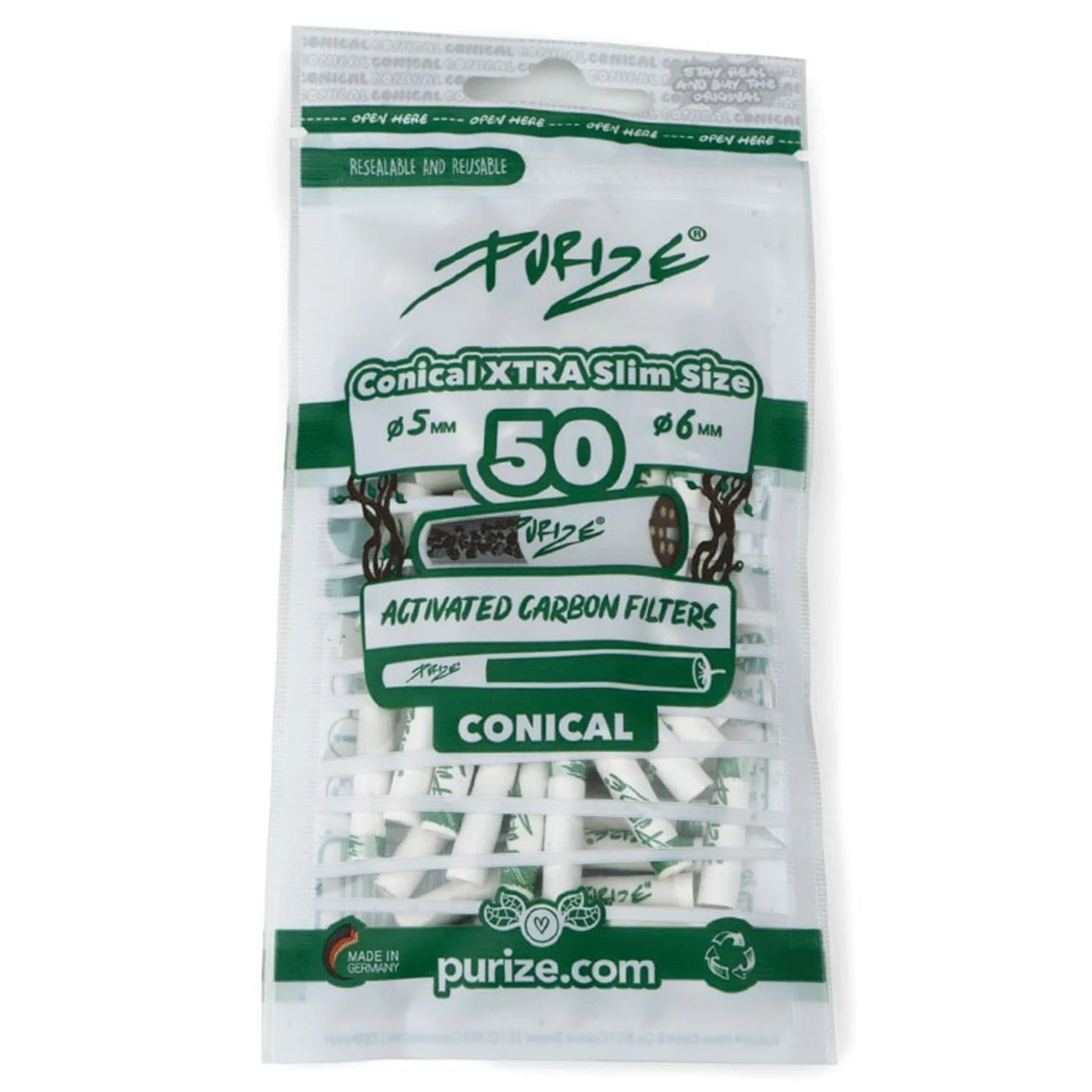 PURIZE Aktivkohlefilter Conical - konische Aktivkohlefilter (50 Stück) PURIZE