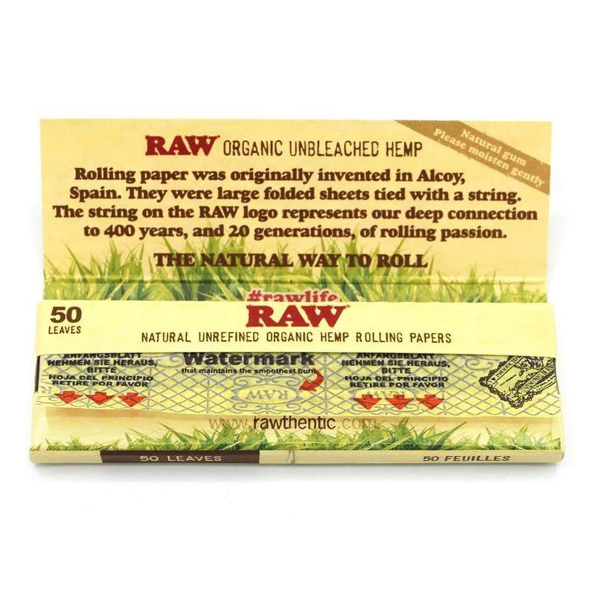RAW Organic Hemp Papers 1 1/4 Size - 50 Blättchen RAW