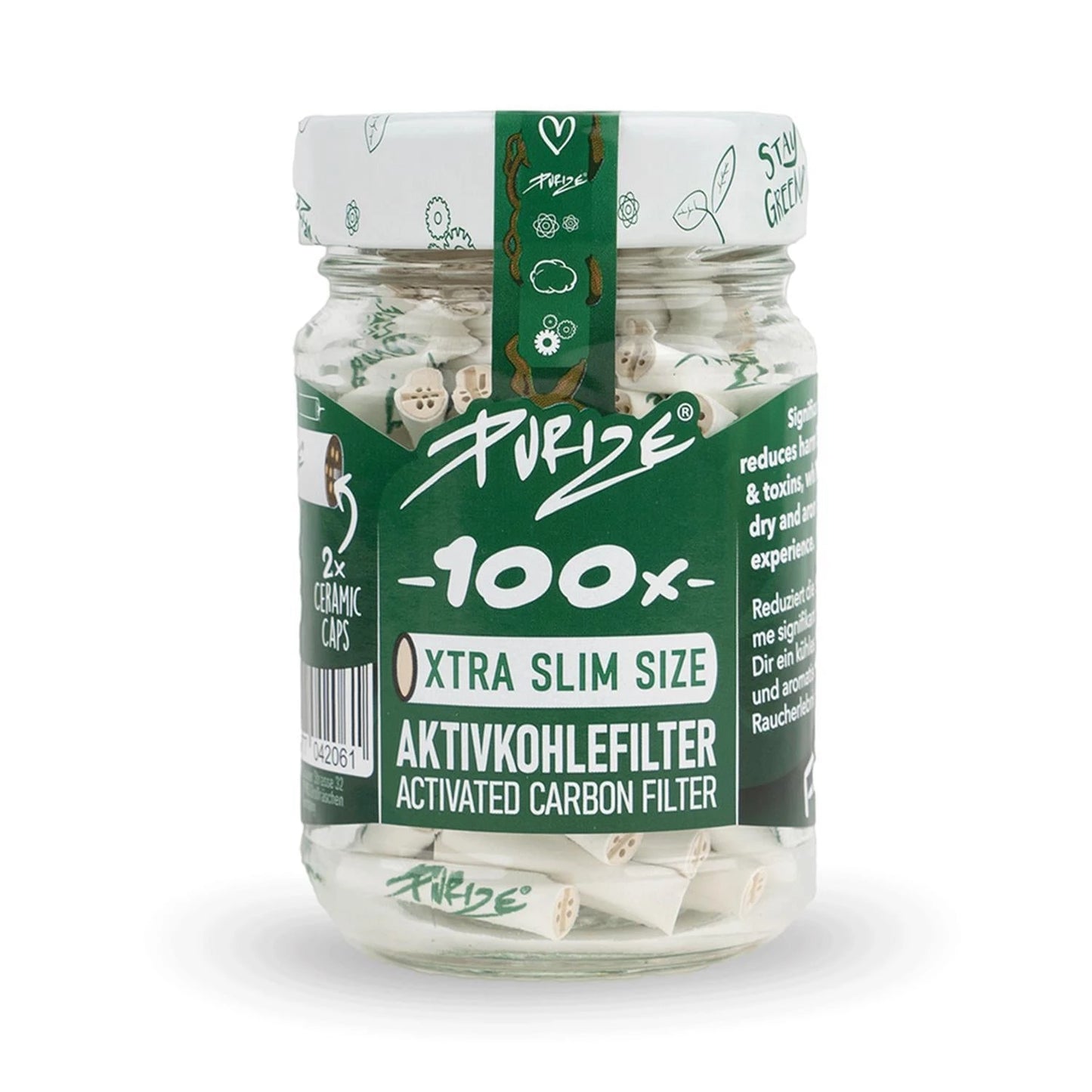PURIZE Aktivkohlefilter XTRA Slim 6mm verschiedene Farben (100er Glas) PURIZE