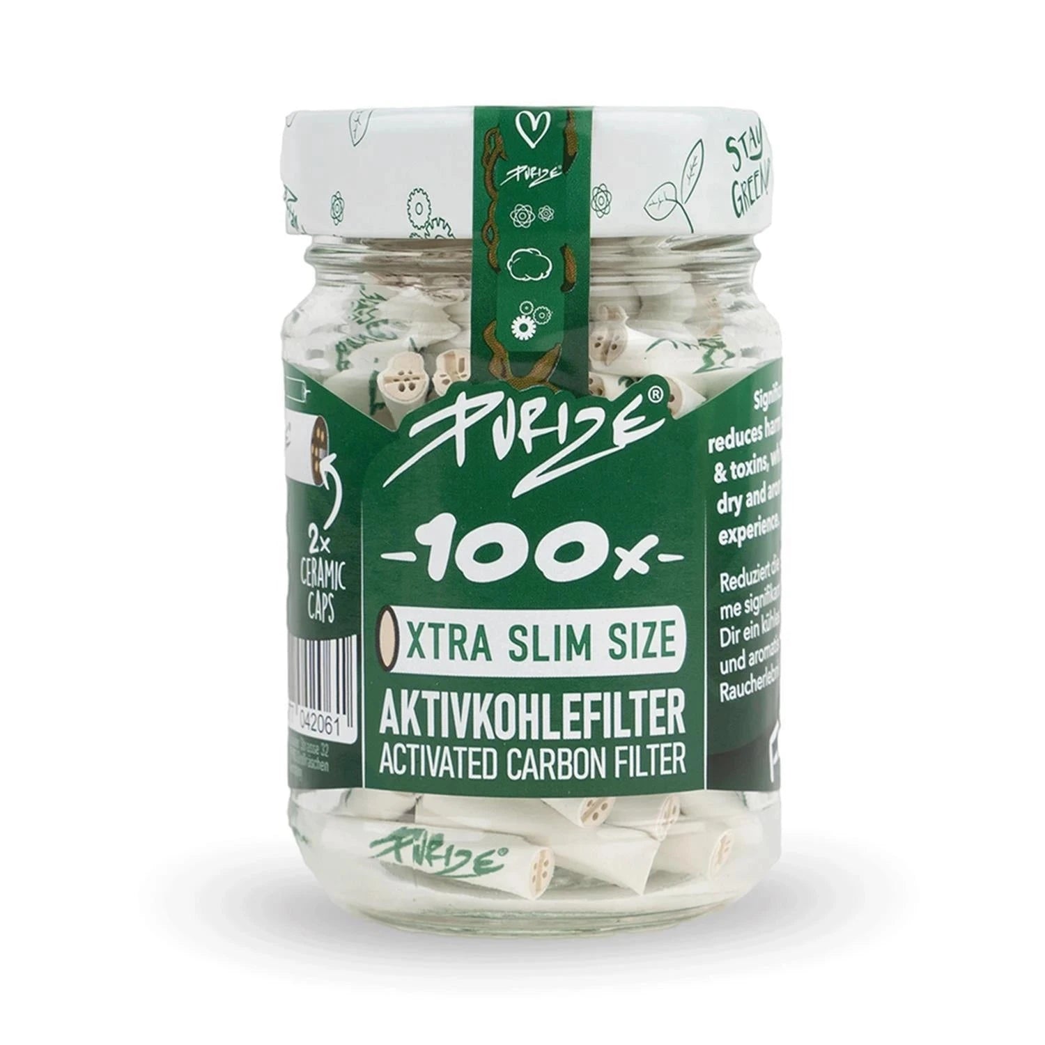 PURIZE Aktivkohlefilter XTRA Slim 6mm verschiedene Farben (100er Glas) PURIZE