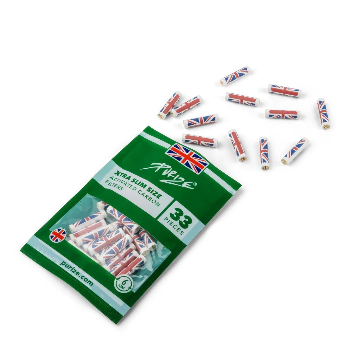 PURIZE Aktivkohlefilter XTRA Slim Size 6mm UK (33 Stück) PURIZE