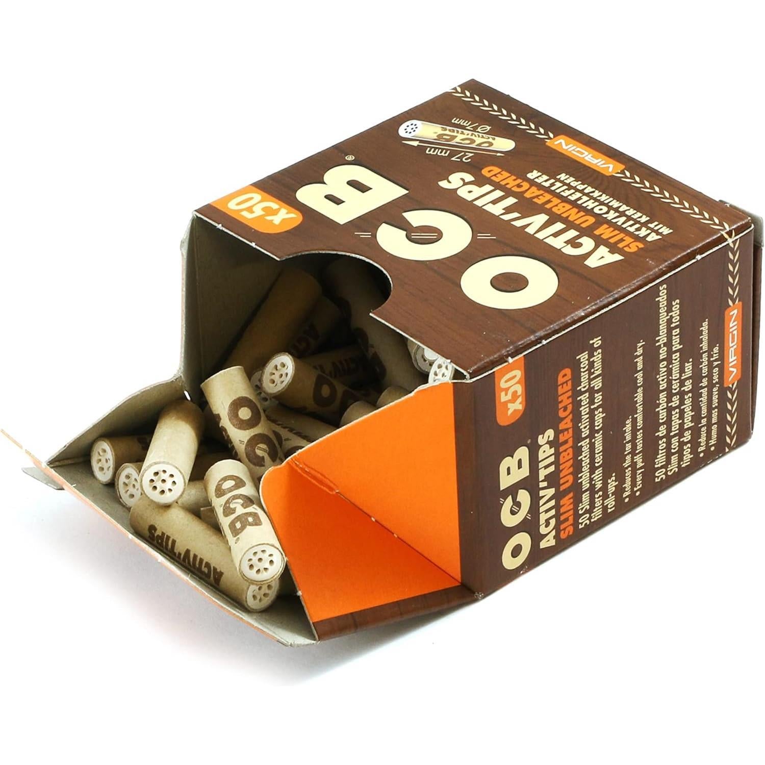 OCB Aktivkohlefilter Virgin Activ Tips Slim unbleached Ø 7 mm (50 Stück)