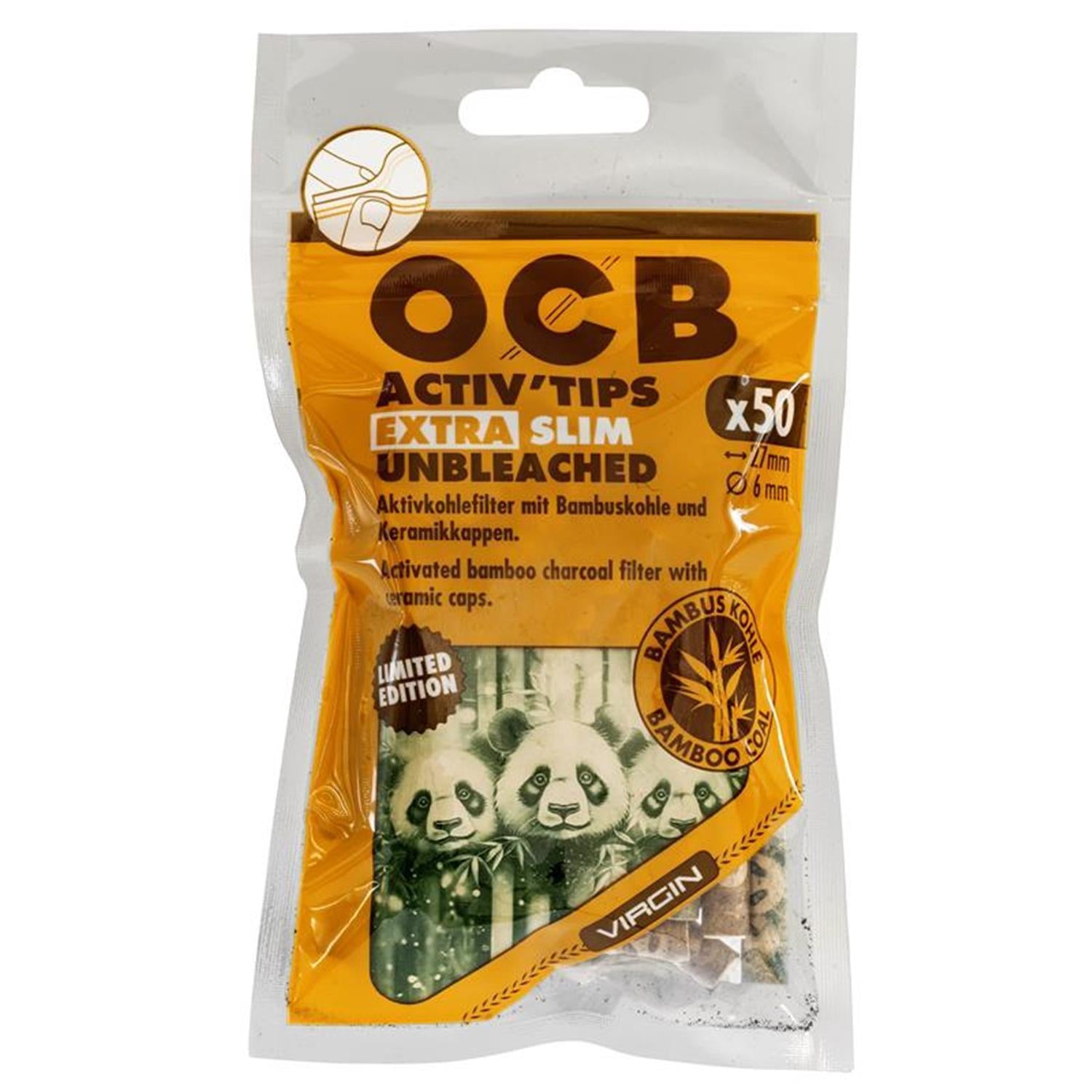 OCB Aktivkohlefilter unbleached Bambuskohle Slim unbleached 6mm (50 Stück)