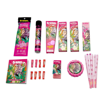 G-ROLLZ Gift Box Colossal Dream S, Set-Inhalt mit Bubble Gum Gelato Blunt Cone, Blunt Cone im Glas-Tube, Bubble Gum Pre-Rolled Cones, Pink Papers, 100 Filter Tips, Aufbewahrungsbox, Grinder und Cones im Illustrations-Design