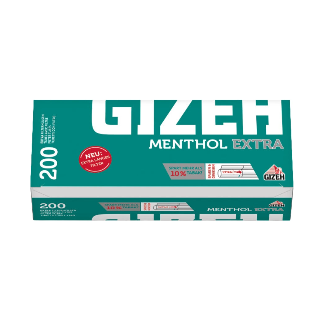 GIZEH Menthol Extra 200 | Mentholhülsen | 200 Hülsen pro Packung | zum Stopfen