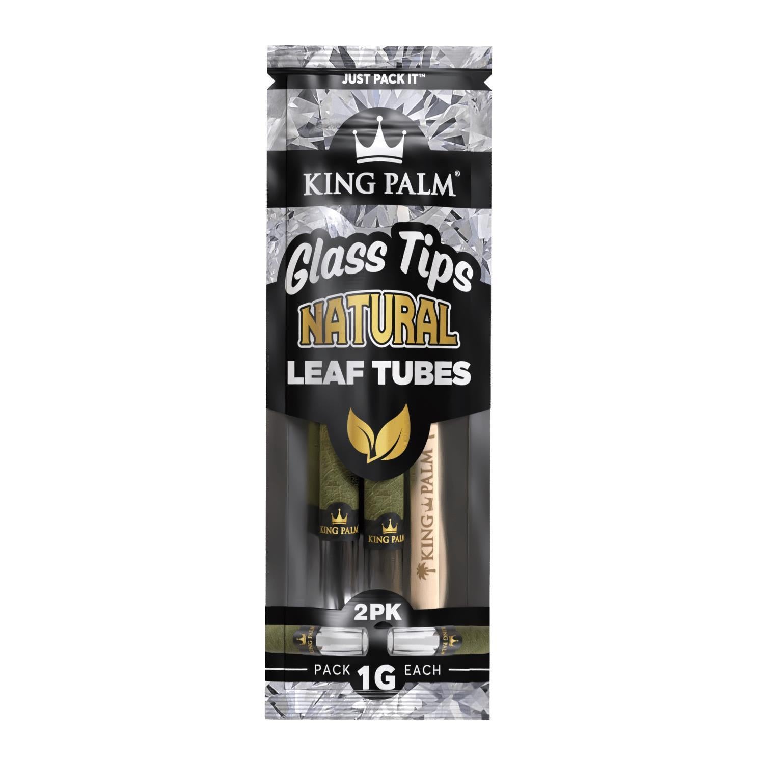 King Palm Glass Tips Natural Leaf Tubes 2er Pack – tabakfreie Blattröhrchen 1g mit Glasmundstücken auf Diamant-Hintergrund
