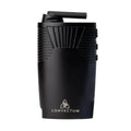 Hizen Convectum Vaporizer in Schwarz – kompakter tragbarer Vaporizer mit geriffeltem Gehäuse, seitlichen Bedienelementen, herausgeklapptem Mundstück und Convectum-Logo an der Vorderseite