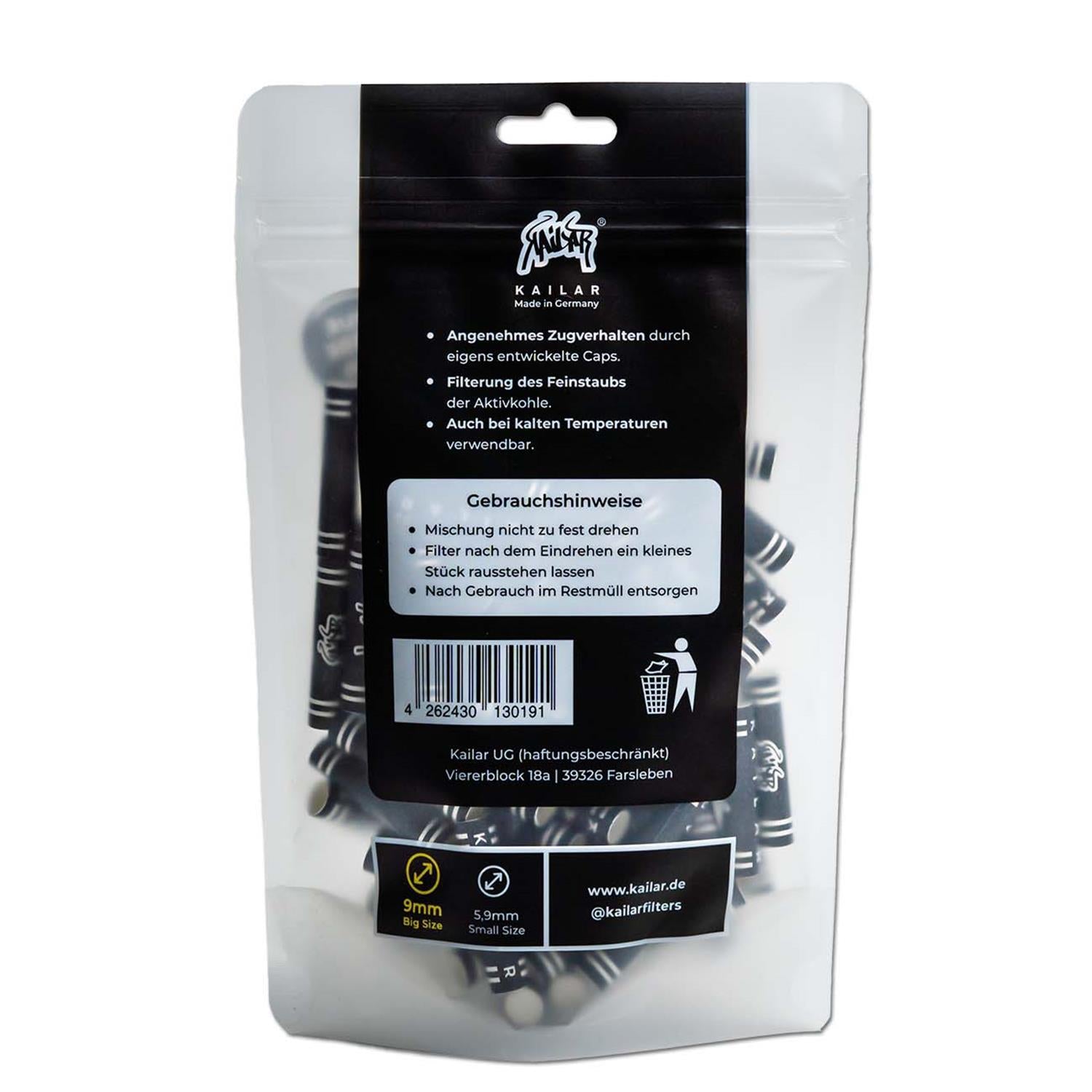 Kailar Aktivkohlefilter 9mm Cellulose schwarz (100 Stück)