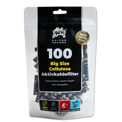 Kailar Aktivkohlefilter 9mm Cellulose schwarz (100 Stück)