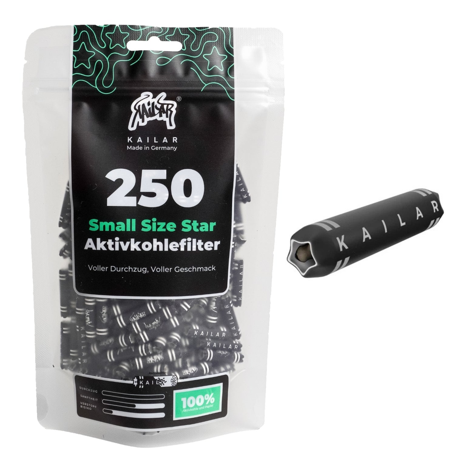 Kailar Star Papier Aktivkohlefilter 6mm schwarz (250 Stück)