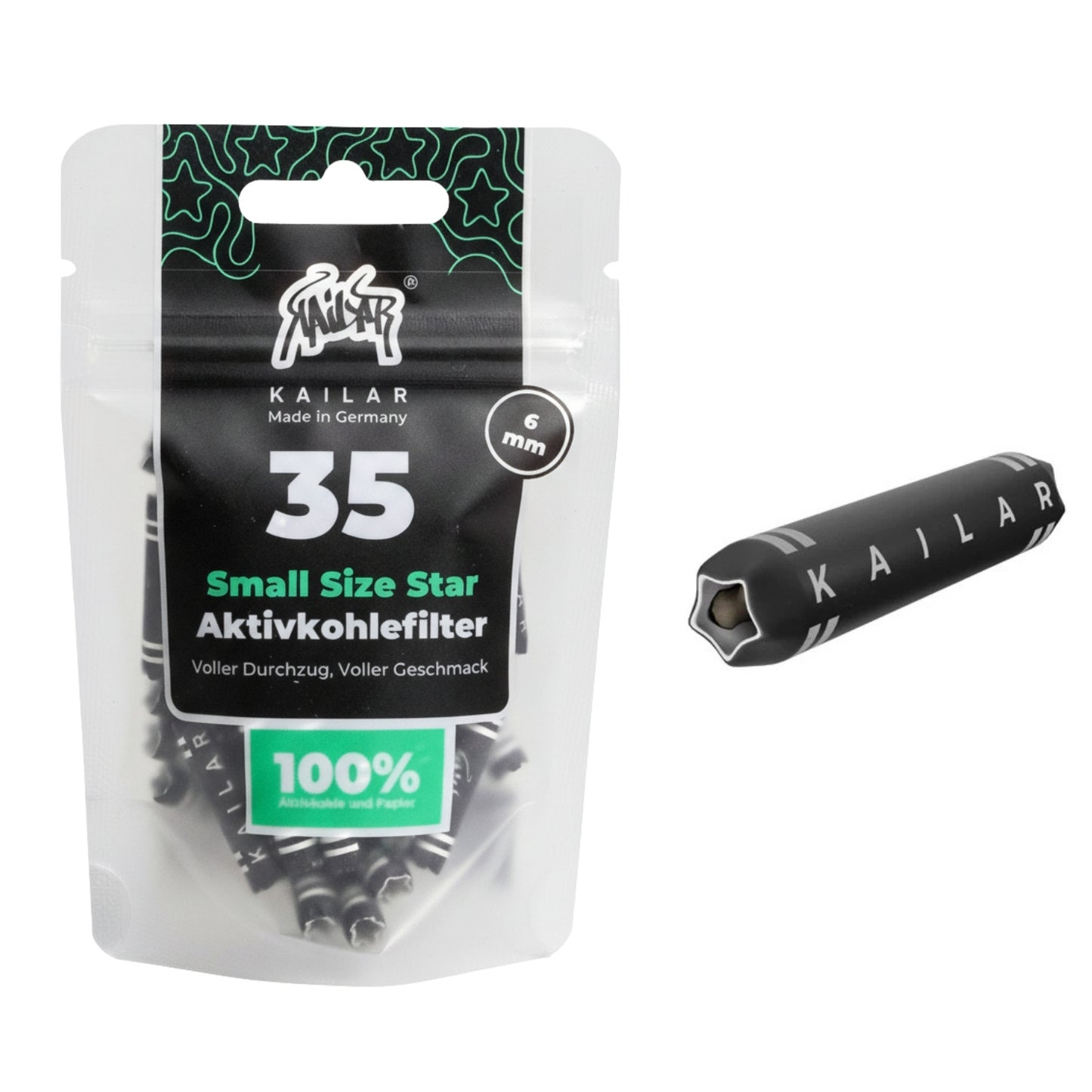 Kailar Star Papier Aktivkohlefilter 6mm schwarz (35 Stück)