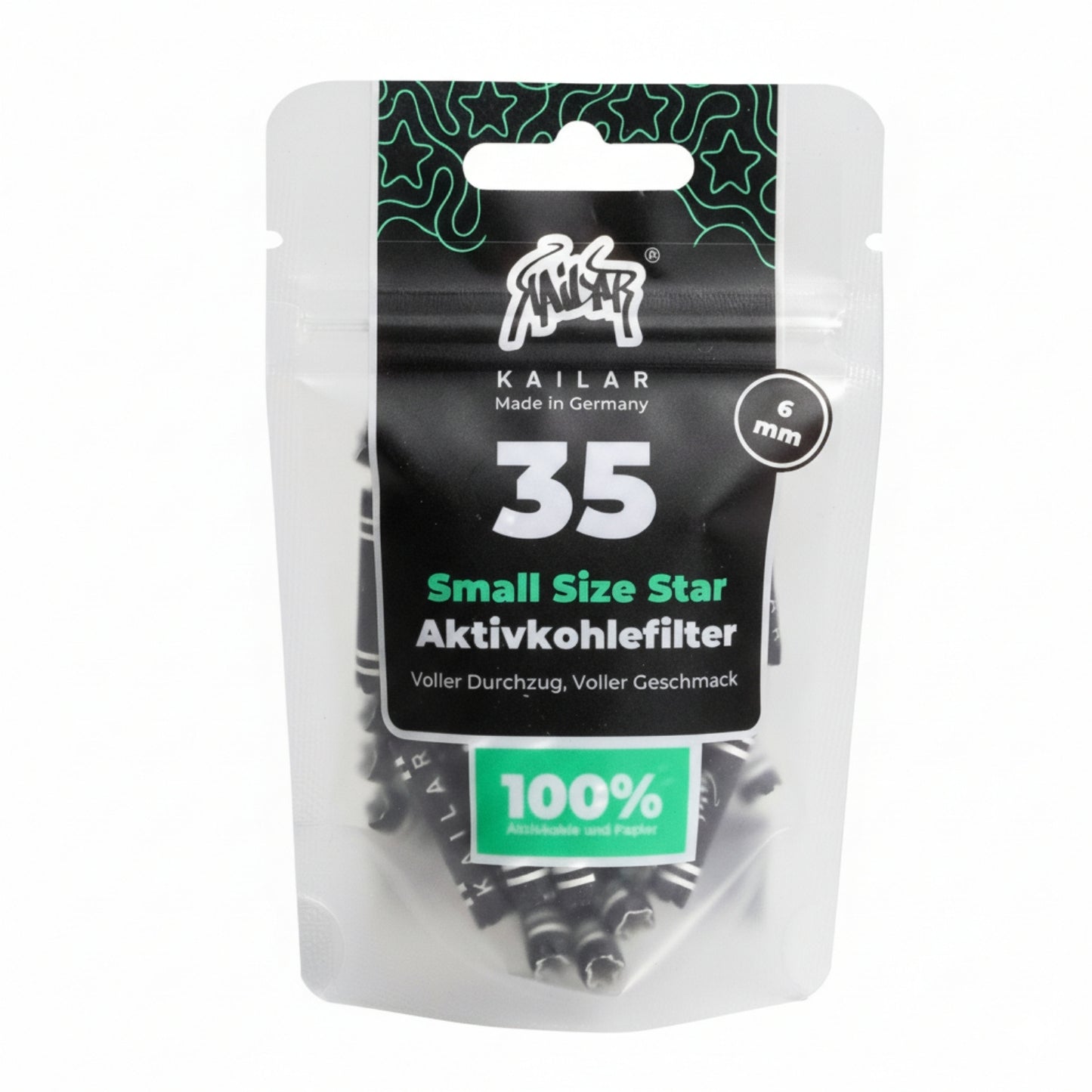 Kailar Star Papier Aktivkohlefilter 6mm schwarz (35 Stück)
