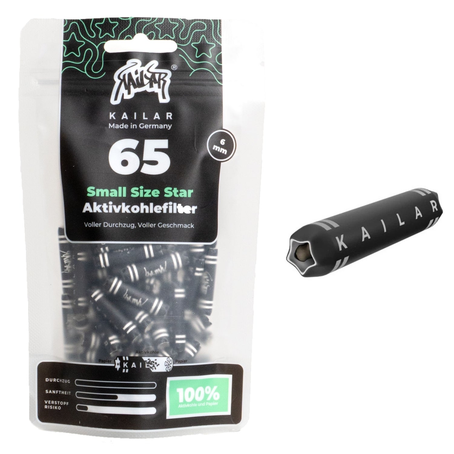 Kailar Star Papier Aktivkohlefilter 6mm schwarz (65 Stück)
