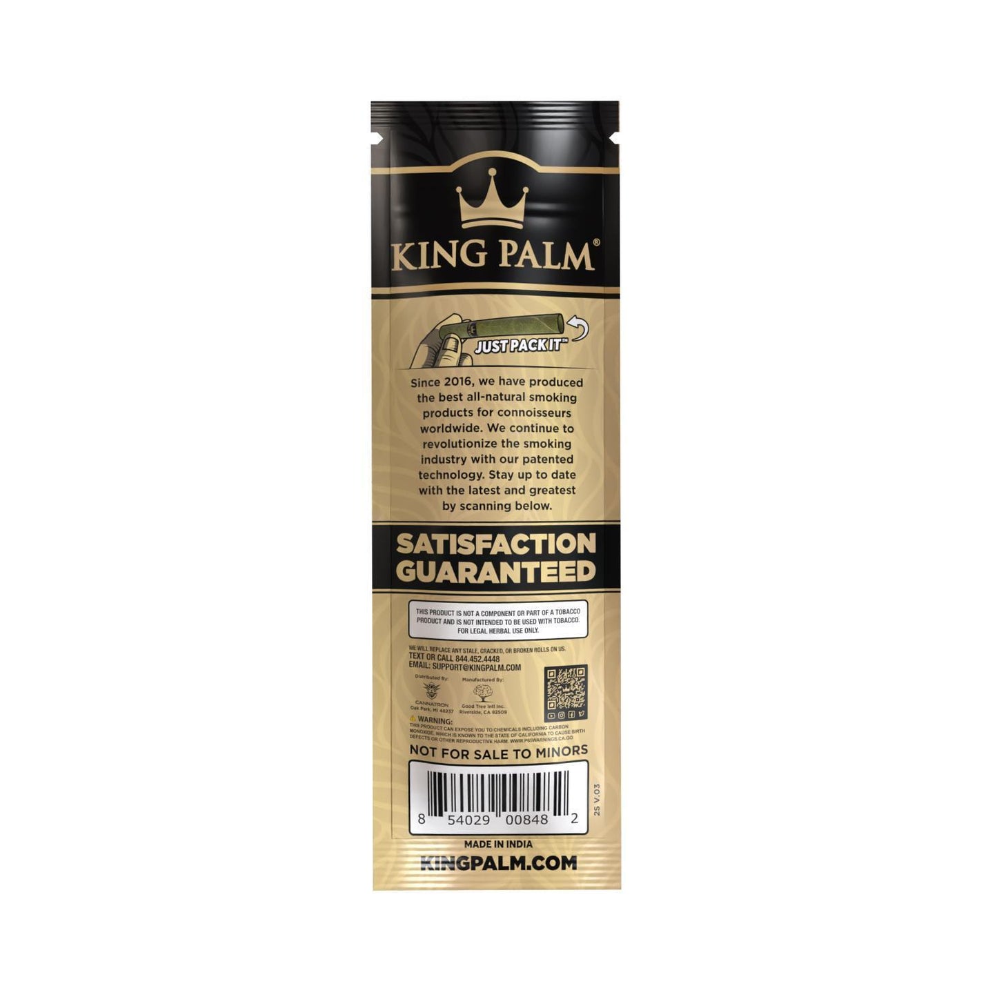 King Palm Slim Size Real Leaf Tubes 2er Pack – Rückseite der Verpackung mit Produktinformationen