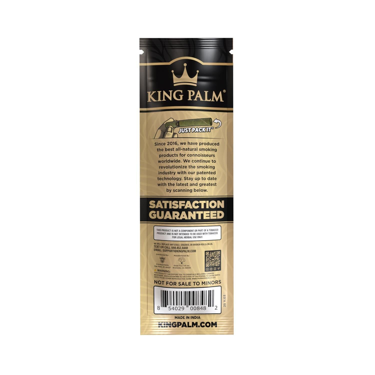King Palm Slim Size Real Leaf Tubes 2er Pack – Rückseite der Verpackung mit Produktinformationen