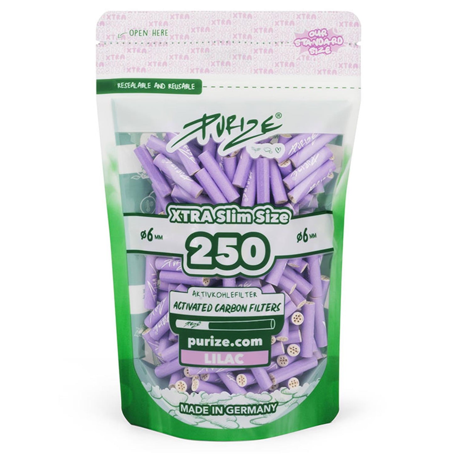PURIZE Aktivkohlefilter XTRA Slim  6mm - verschiedene Farben (250 Stück)
