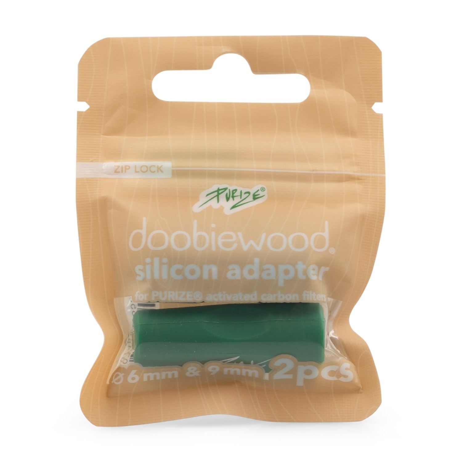 PURIZE Doobiewood Silikon-Adapter in Verpackung, Zip-Lock-Beutel mit 2 grünen Adaptern für 6 mm und 9 mm PURIZE Filter
