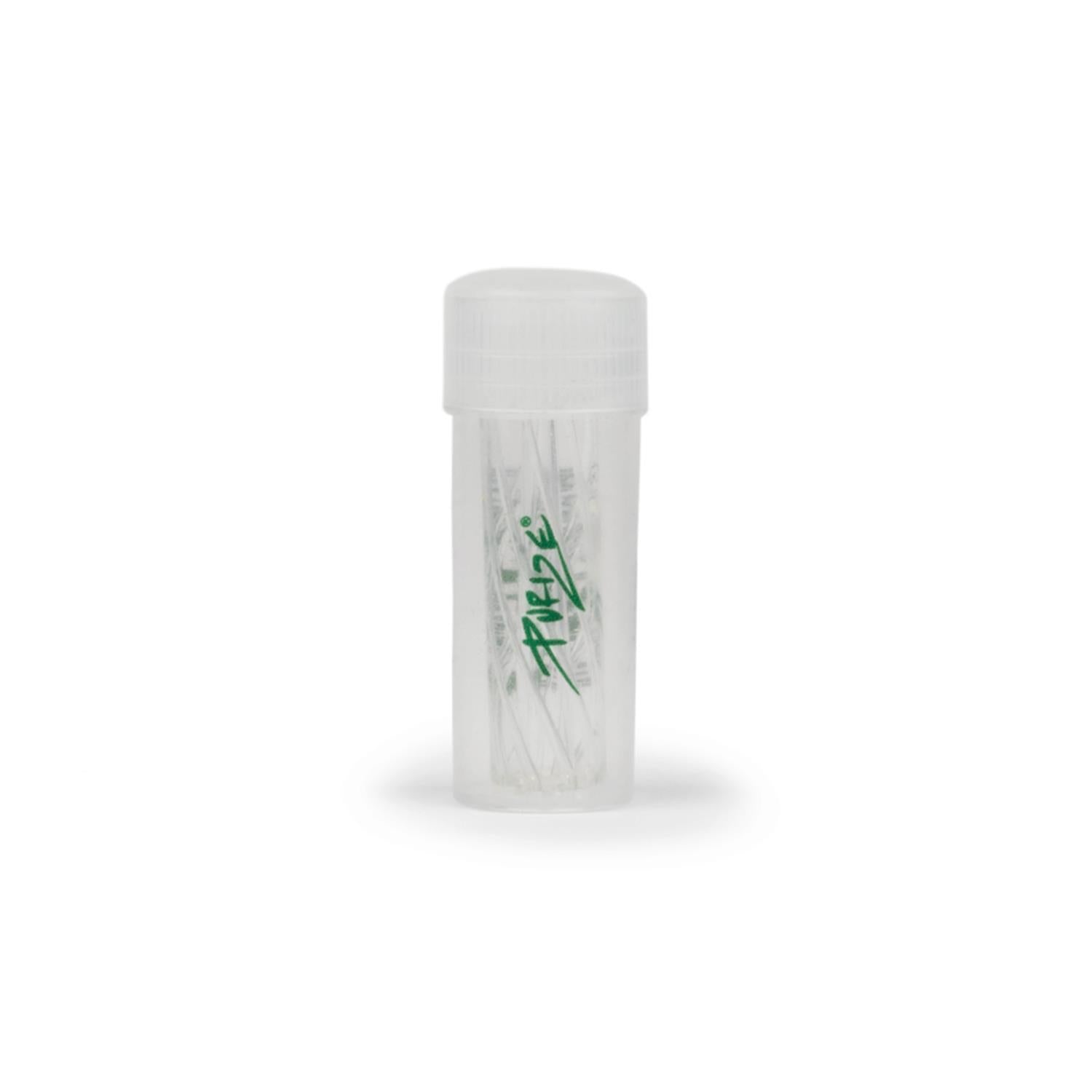 PURIZE Spiralfilter aus Glas im transparenten Döschen, wiederverwendbarer Glasfilter mit grünem PURIZE Logo