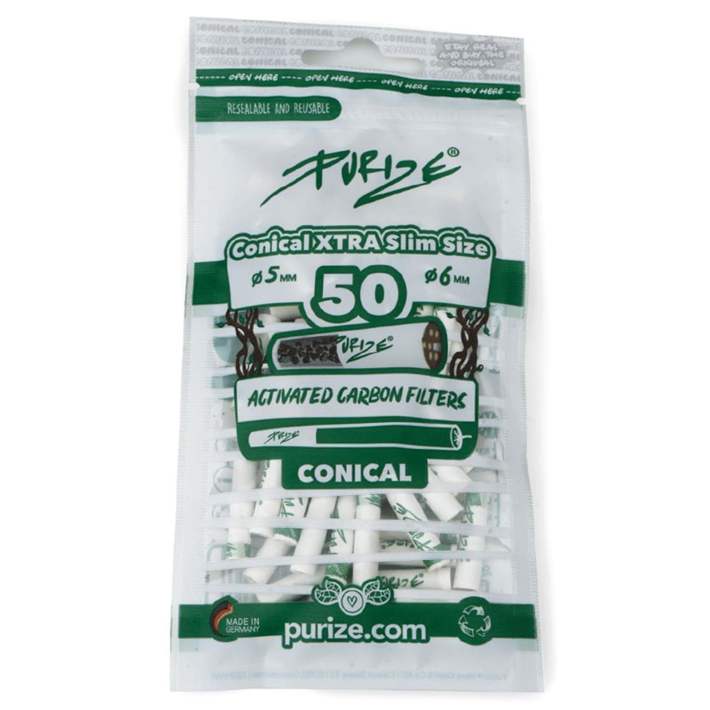 PURIZE Aktivkohlefilter Conical - konische Aktivkohlefilter (50 Stück)