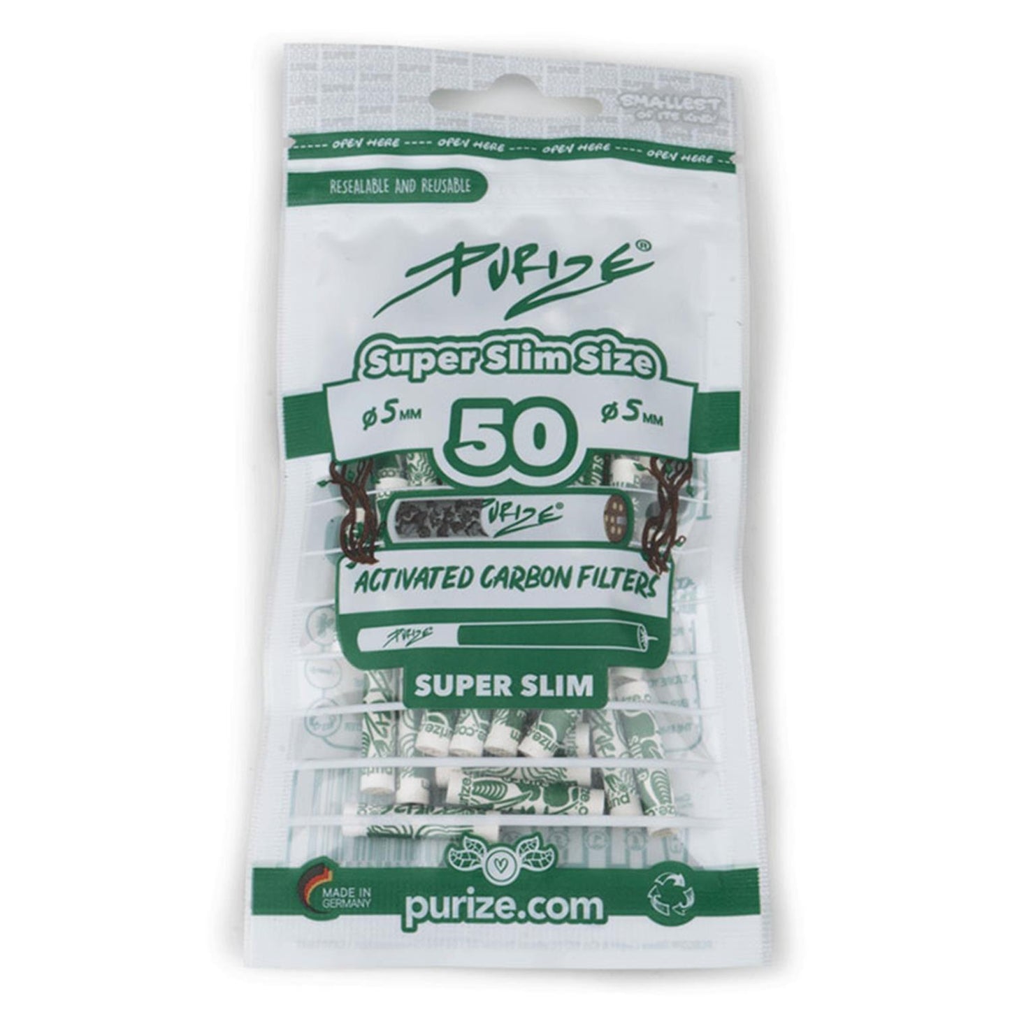 PURIZE Aktivkohlefilter Super Slim Size 5mm (50 Stück)