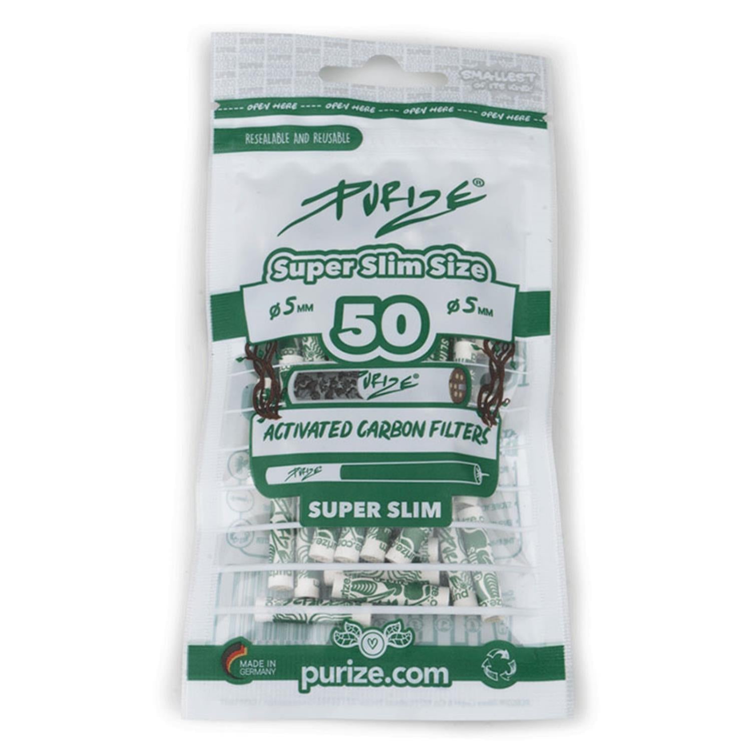 PURIZE Aktivkohlefilter Super Slim Size 5mm (50 Stück)