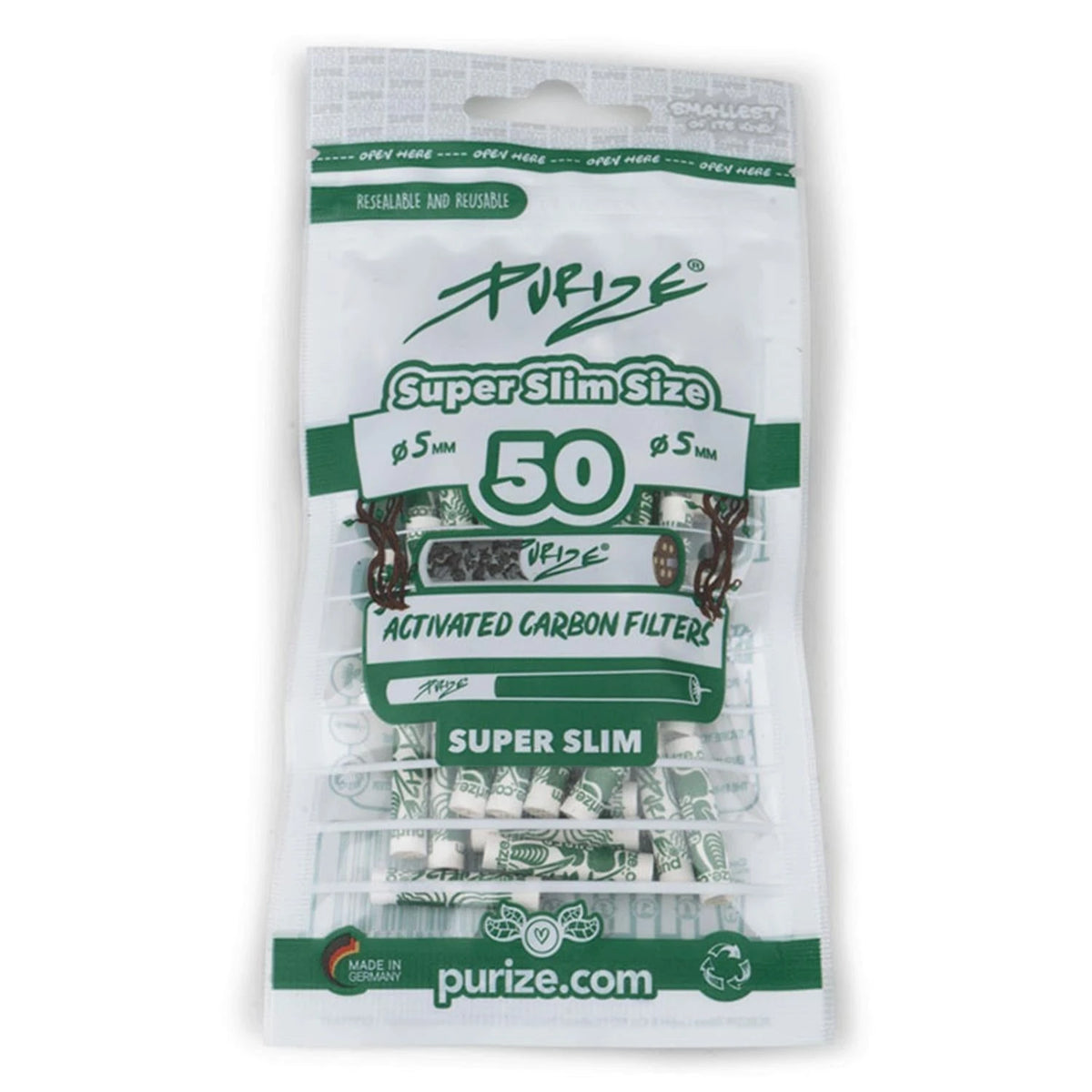 PURIZE Aktivkohlefilter Super Slim Size 5mm (50 Stück)