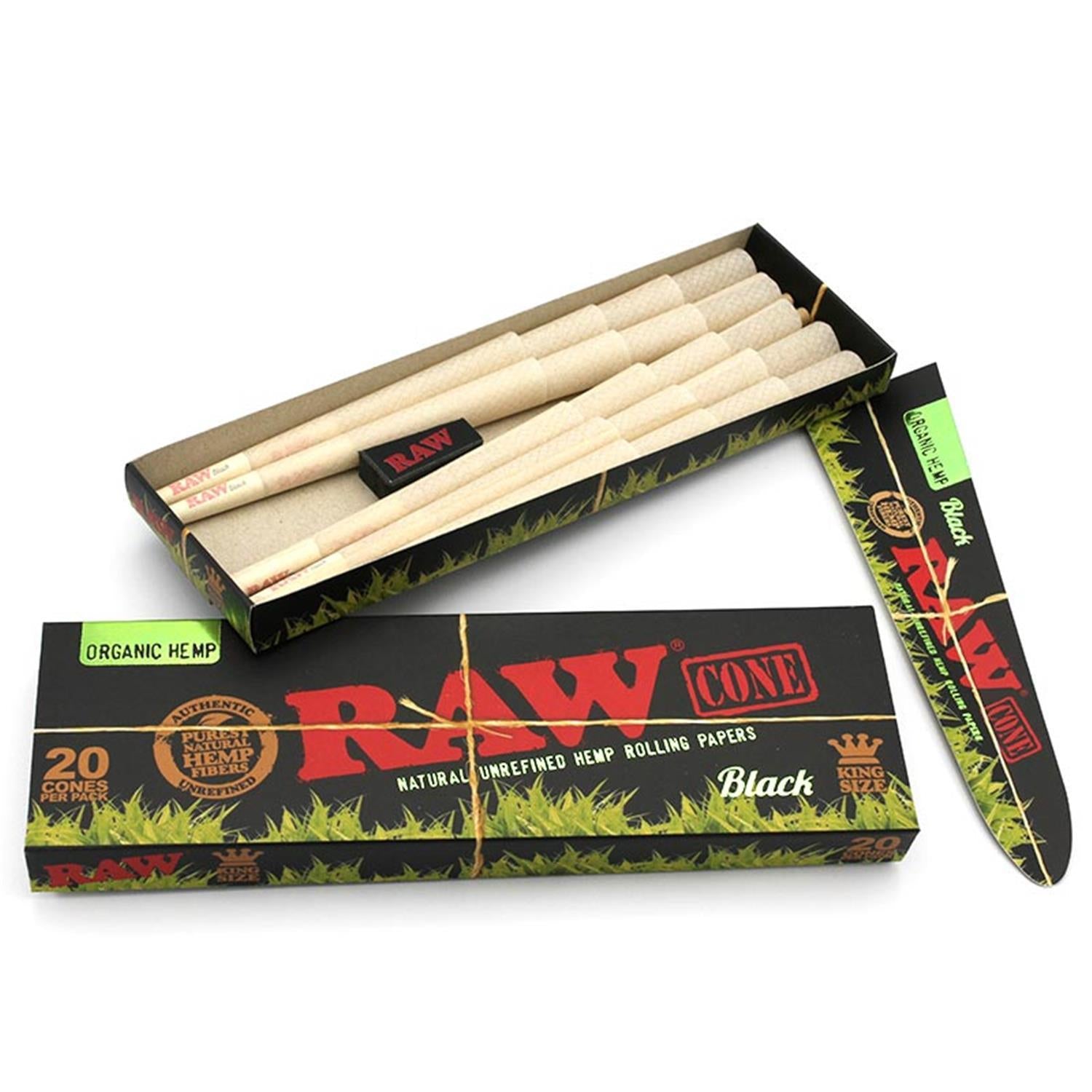 RAW Black Organic PreRolled Cones King Size 20er Pack