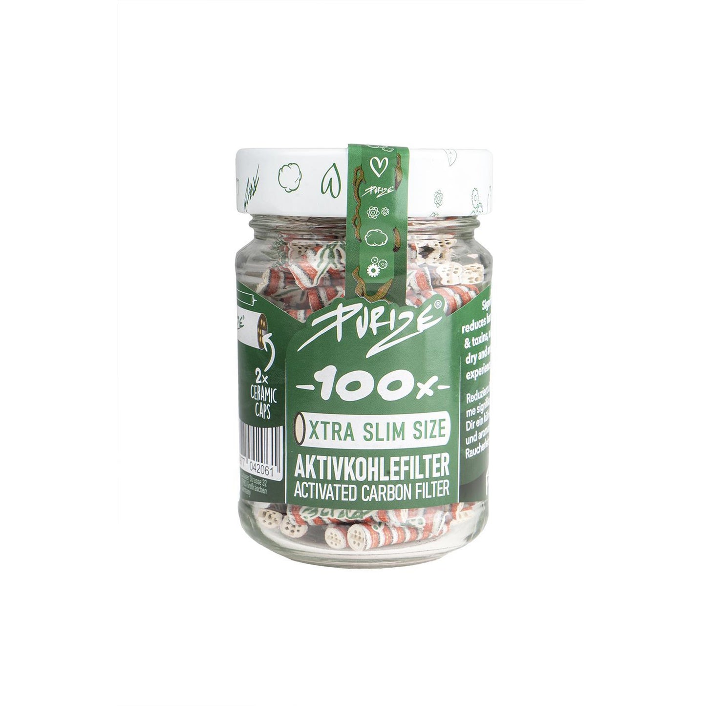 PURIZE Aktivkohlefilter XTRA Slim 6mm XMAS Weihnachts-Edition (100er Glas)