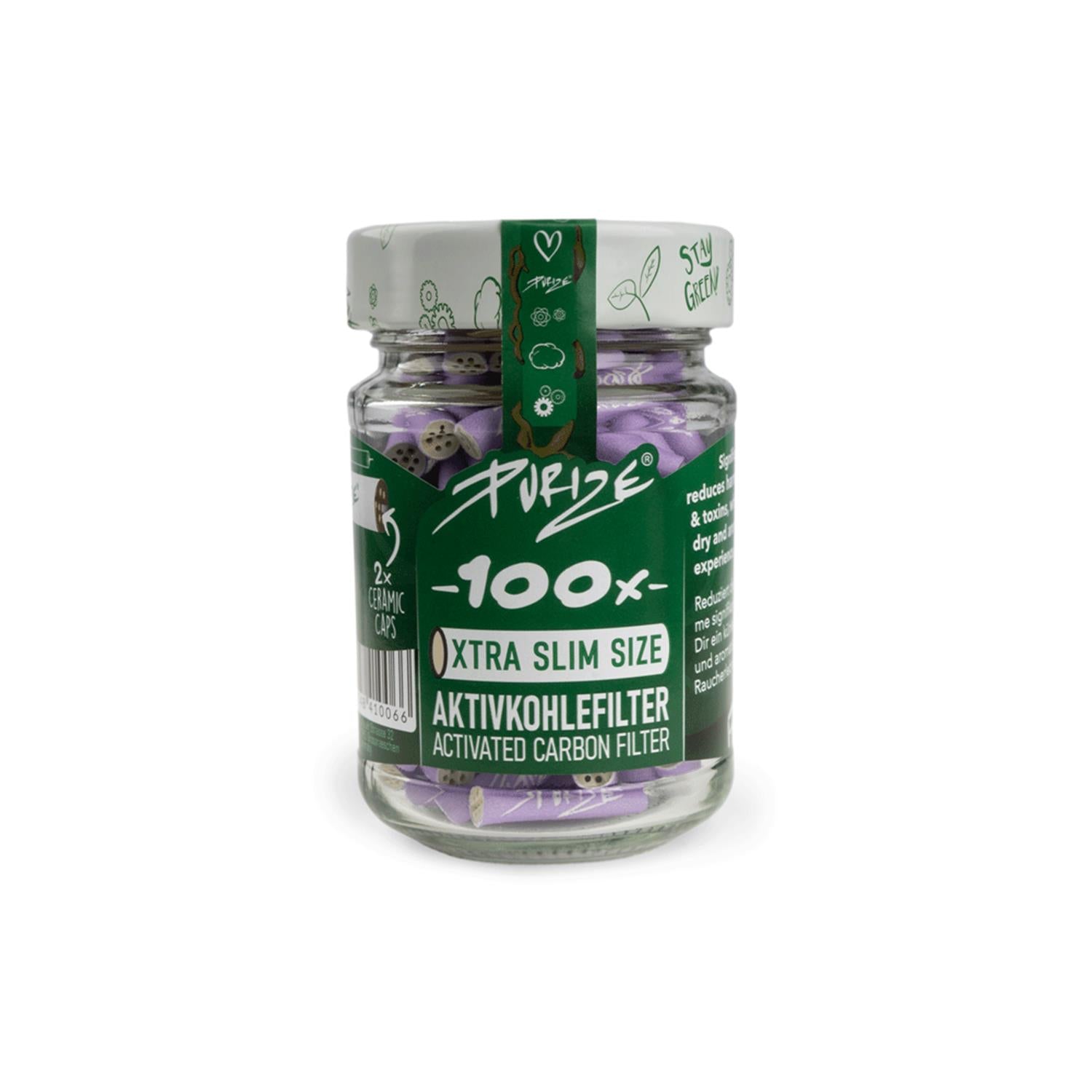 PURIZE Aktivkohlefilter XTRA Slim 6mm verschiedene Farben (100er Glas)