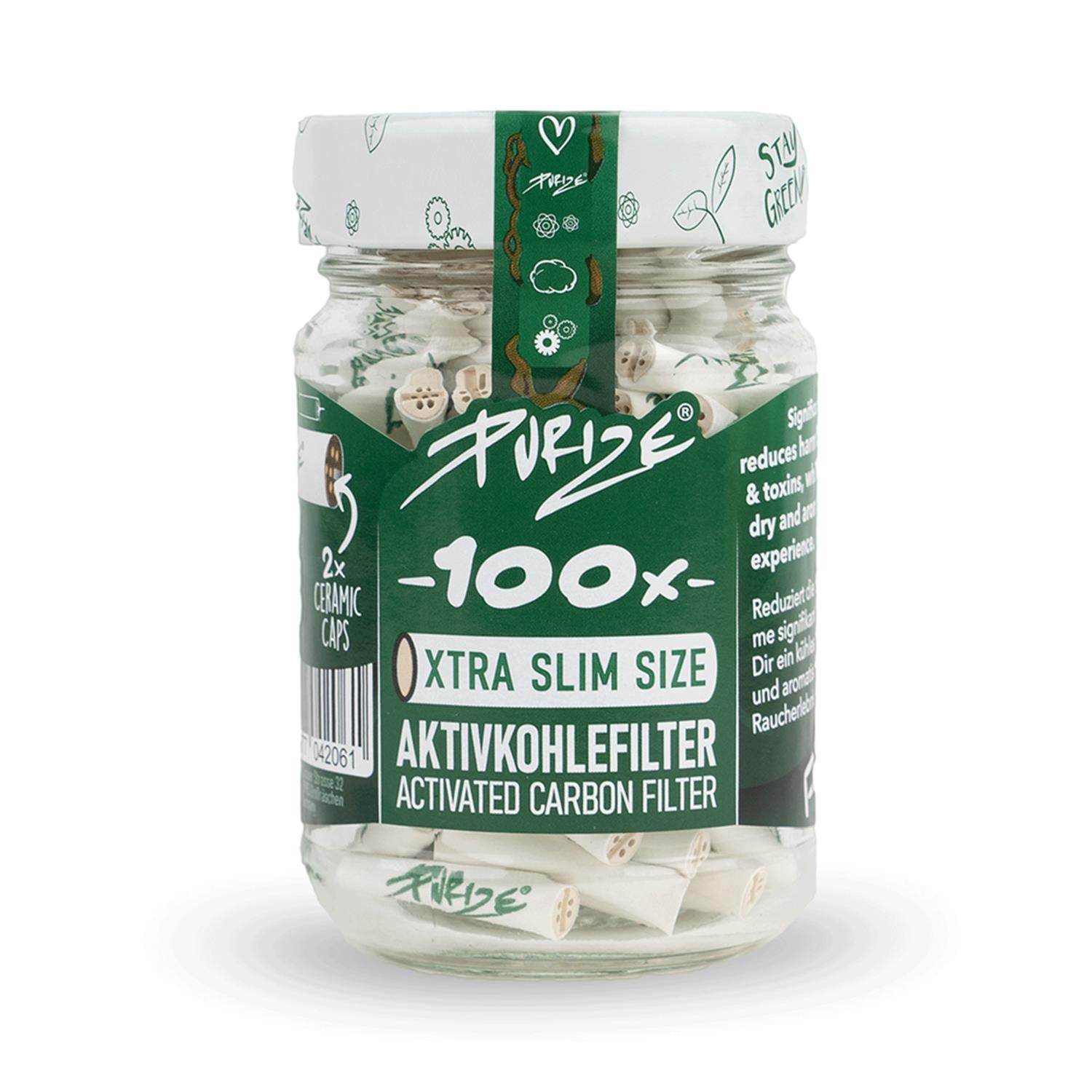 PURIZE Aktivkohlefilter XTRA Slim 6mm verschiedene Farben (100er Glas)