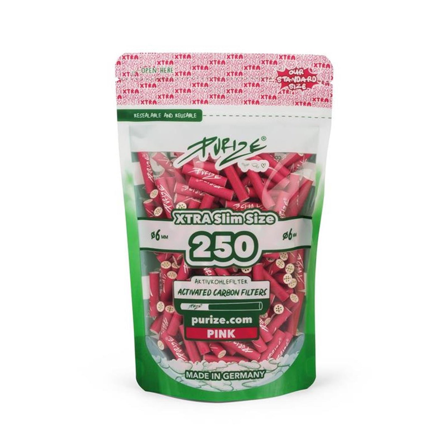 PURIZE Aktivkohlefilter XTRA Slim  6mm - verschiedene Farben (250 Stück)