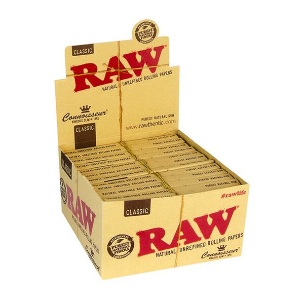RAW Classic Connoisseur Papers King Size Slim Box 24 Hefte á 32 Blatt + Tips