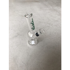Mini-Glas-Bong mit Hanfblättern | H: 17cm, Ø: 22mm, Schl.: 12mm