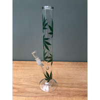 Glas Bong mit vielen Hanfblättern | H: 40cm, Ø: 45mm, Schl.: 18,8mm
