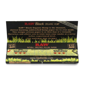 RAW Black Organic Hemp Papers 1 1/4 Size Box 24 Hefte...