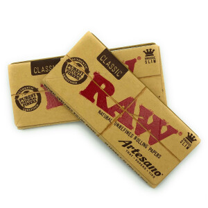 RAW Artesano Classic King Size Slim Box 15 Hefte á 32 Blättchen + 32 Tips + Bauunterlage