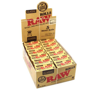 RAW Classic Rolls Slim Box mit 24 x 5m Rollen Paper